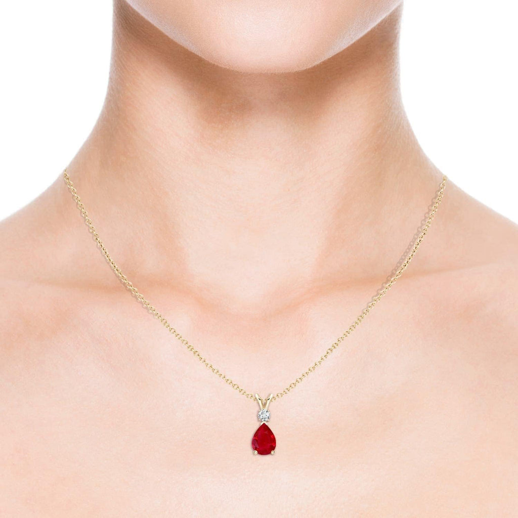 Angara Natural Ruby Teardrop Necklace With Diamond for Women | Red Gemstone Solitaire Pendant With 18" Chain | July Birthstone Jewelry Available in 14K Solid Gold / Silver / Platinum