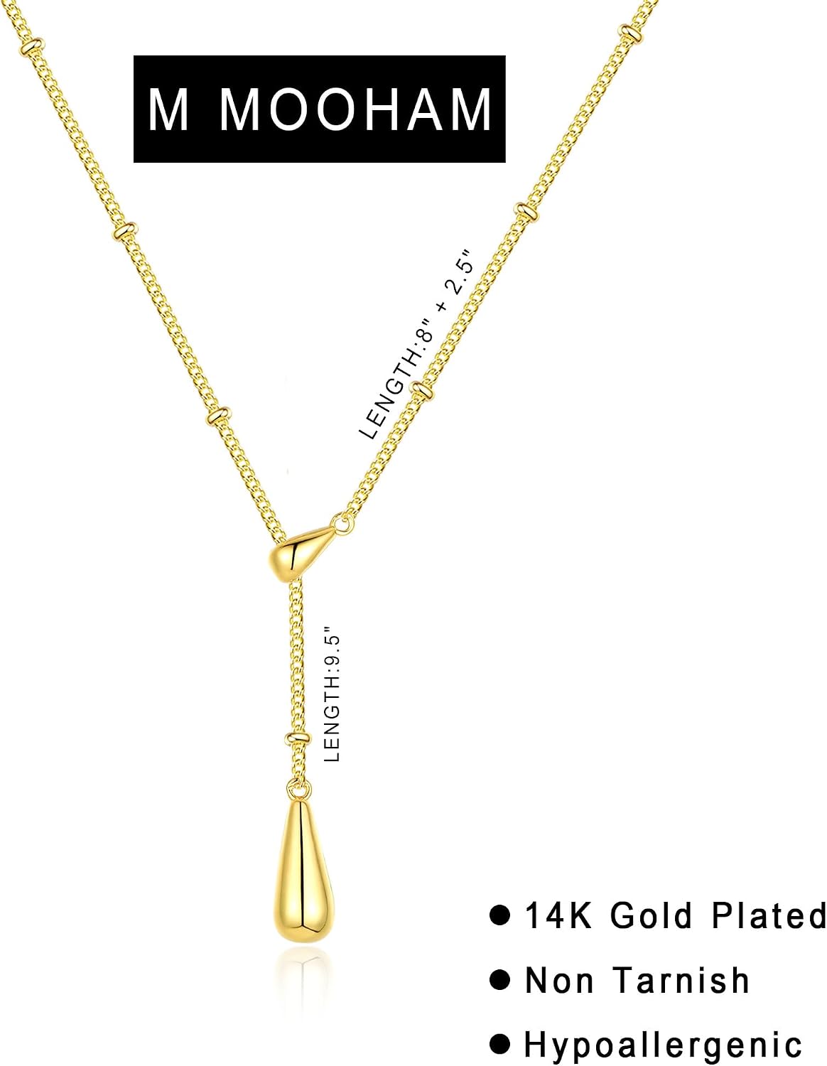 M MOOHAM Gold Necklace for Women, 14K Gold Plated Small Pendant Jewelry | Gold Beaded Chain Necklace, Simple Pearl Circle Beads Teardrop Pendant, Birthday Gifts for Women Teen Girls