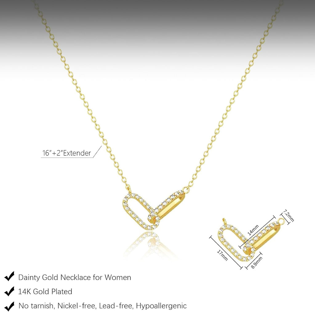 HERIER Diamond Pendant Necklace for Women, Dainty Gold Necklace 14k Gold Plated Paperclip Choker Necklaces Cute Open Oval Necklaces Simple Gold Necklace Jewelry Gifts for Women Trendy