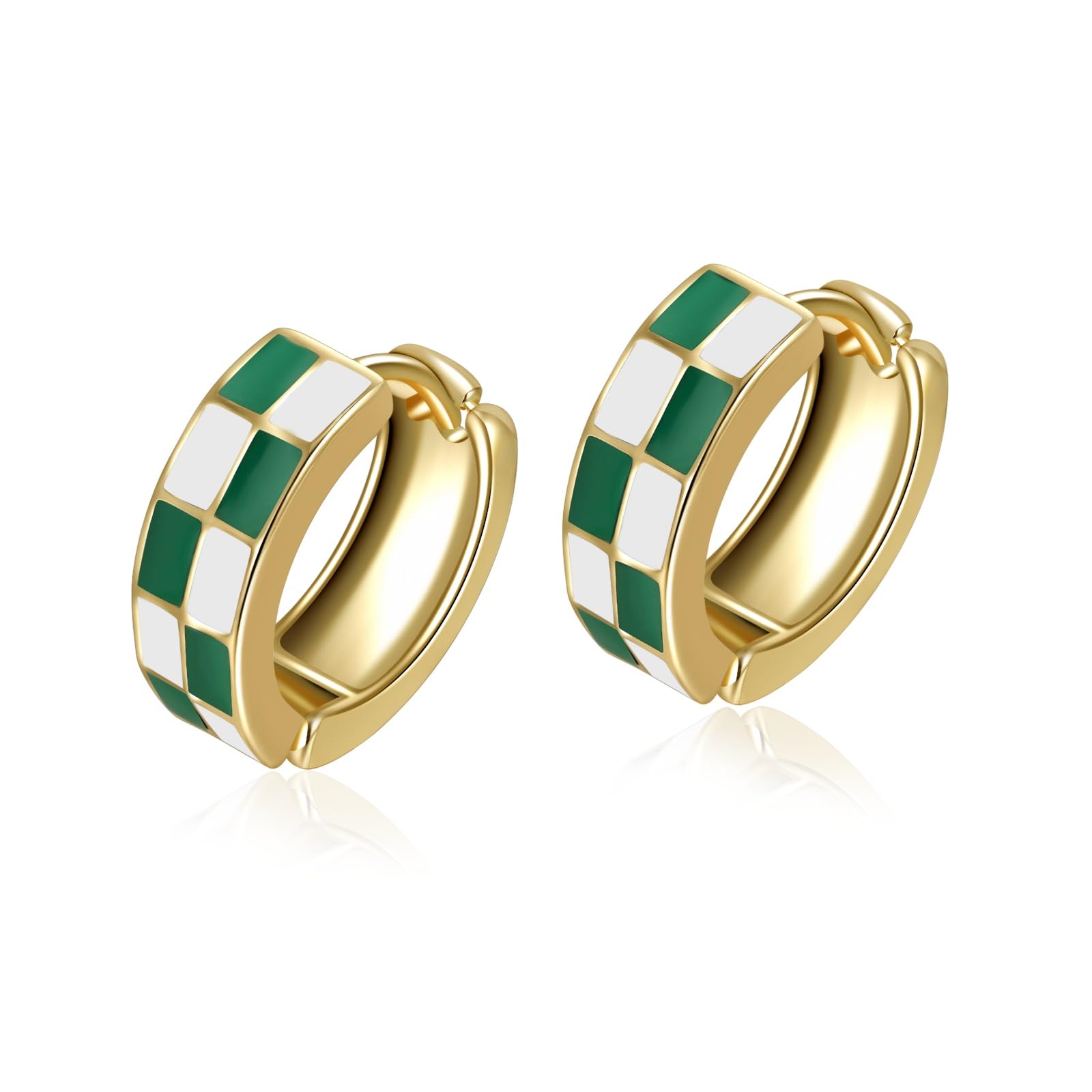 Checker Cartilage Hoops Teacher Earrings for Women White Black Enamel Gold | Hypoallergenic Office & Daily Wear Jewelry Gift
