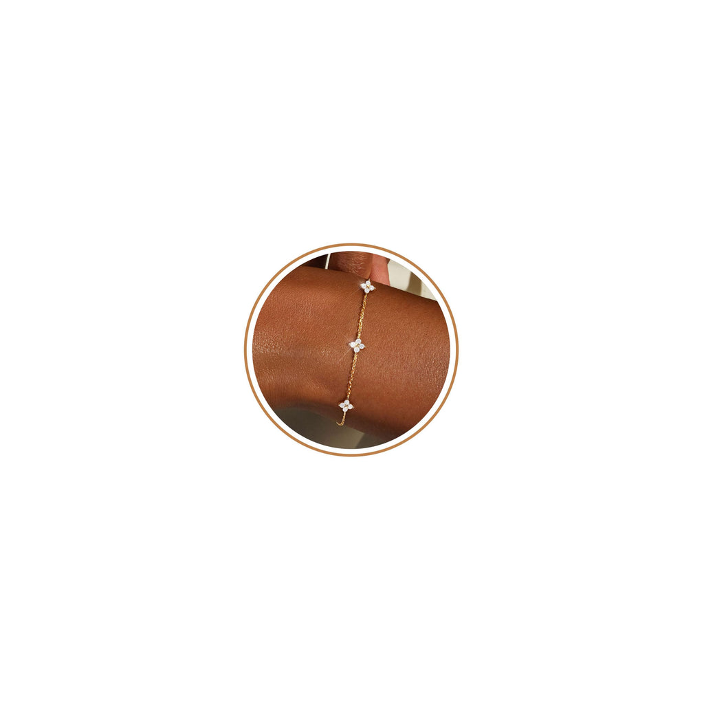 Dainty Silver Gold Bracelets for Women Trendy Non Tarnish Jewelry | 14K Gold Plated Clover Bracelet Stack, Waterproof Diamond Bracelets for Women, Stackable Heart Cross Evil Eye Charm Bracelets