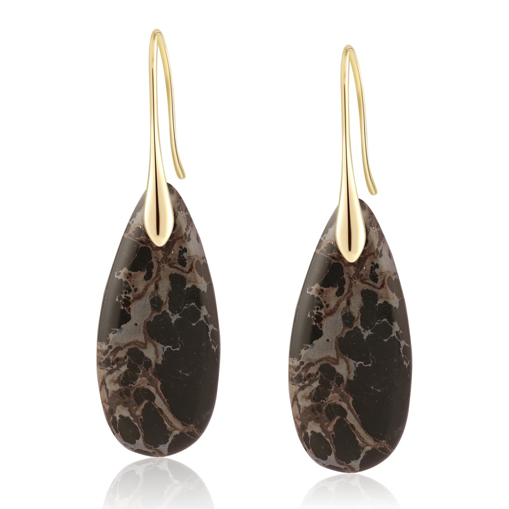 Natural Healing Stone Fishhoop Dangle Drop Earrings Statement Gold silver earrings
