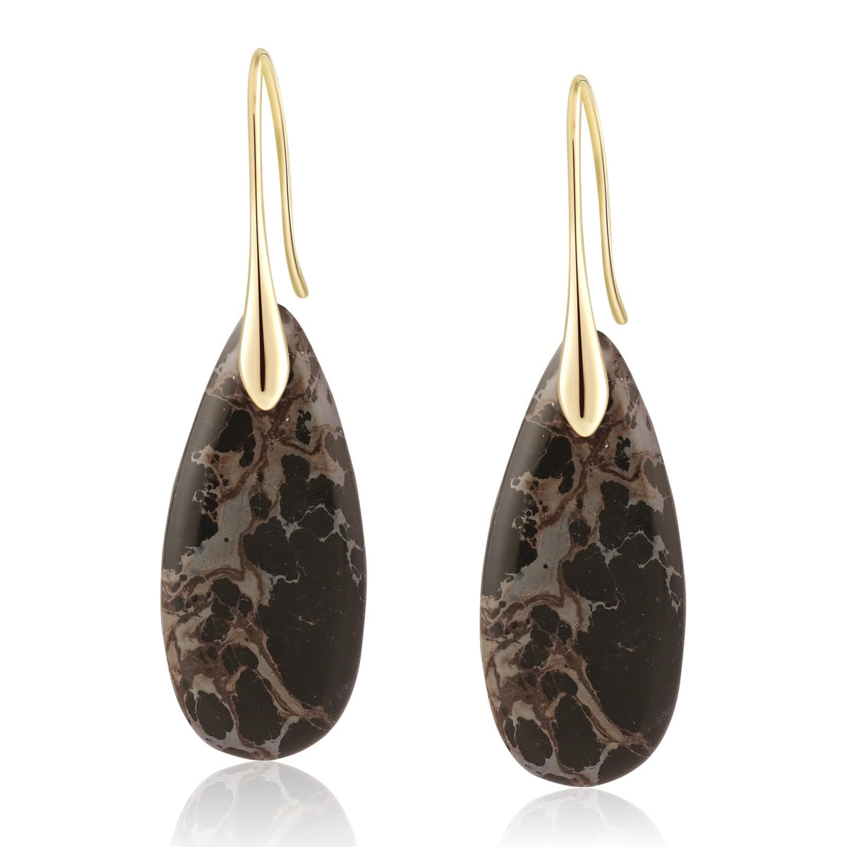 Natural Healing Stone Fishhoop Dangle Drop Earrings Statement Gold silver earrings