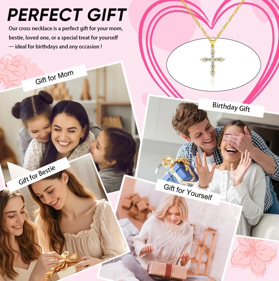 14K Gold Plated Cross Necklace for Women, Christian Jewelry | Hypoallergenic & Non-Tarnish Waterproof, Dainty Minimalist Everyday Wear, Baptism Confirmation Communion Faith Gift for Her