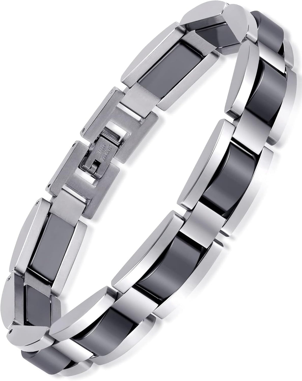 Feraco Mens Magnetic Bracelets,Titanium Stainless Steel Bracelet | Natural Hematite Stones,Fathers Day Jewelry Gifts,8.66 inch (Silver)