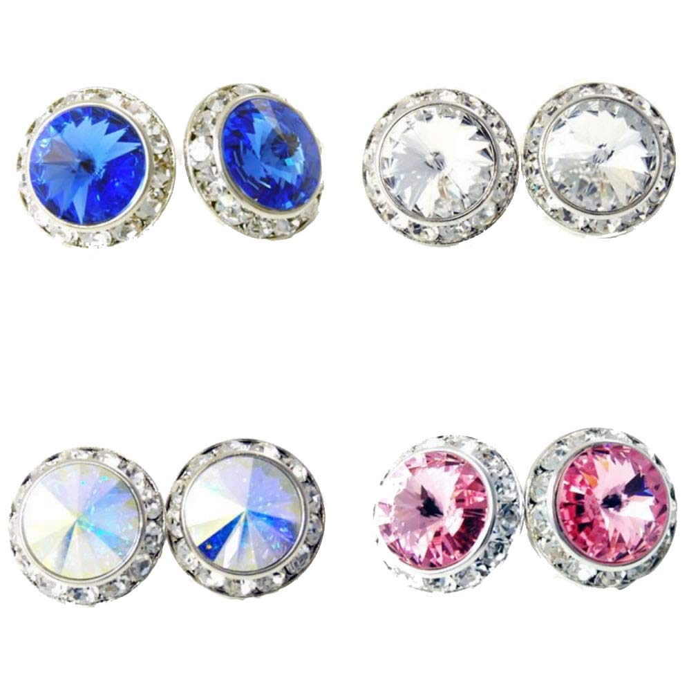4 Pairs 15mm Rhinestone Round Shaped Acrylic Stone Crystal Ear Studs for Dance Competitions