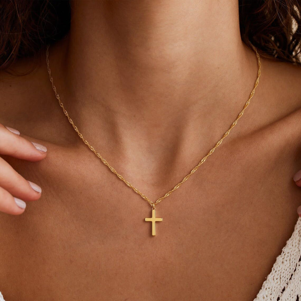 Cross Necklace for Women,14K Gold Silver Plated Pendant Necklace | Dainty Choker Necklace for Women Trendy Non-Tarnish Small Cross Chain Birthday Faith Gold Jewelry for Women Gifts