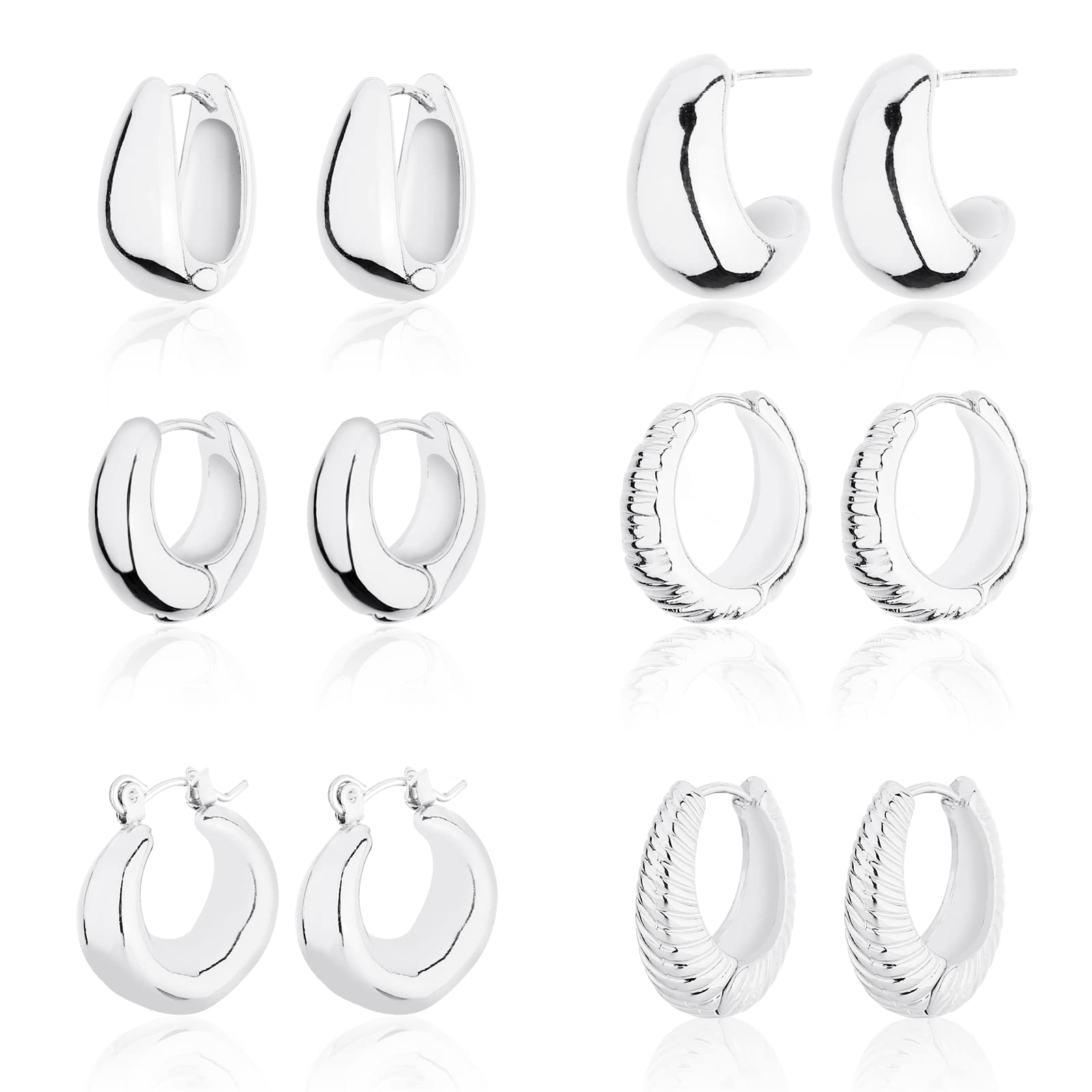 6 Pairs Chunky Gold Hoop Earrings for Women, 14K Gold Plated Hoop Earrings Hypoallergenic, Thick Lightweight Twisted Huggie Hoops Earring Set for Women’s Jewelry GIfts