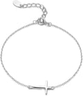 Dainty Sideways Cross Bracelet in Sterling Silver - Celebrity Style Horizontal Cross Bracelet