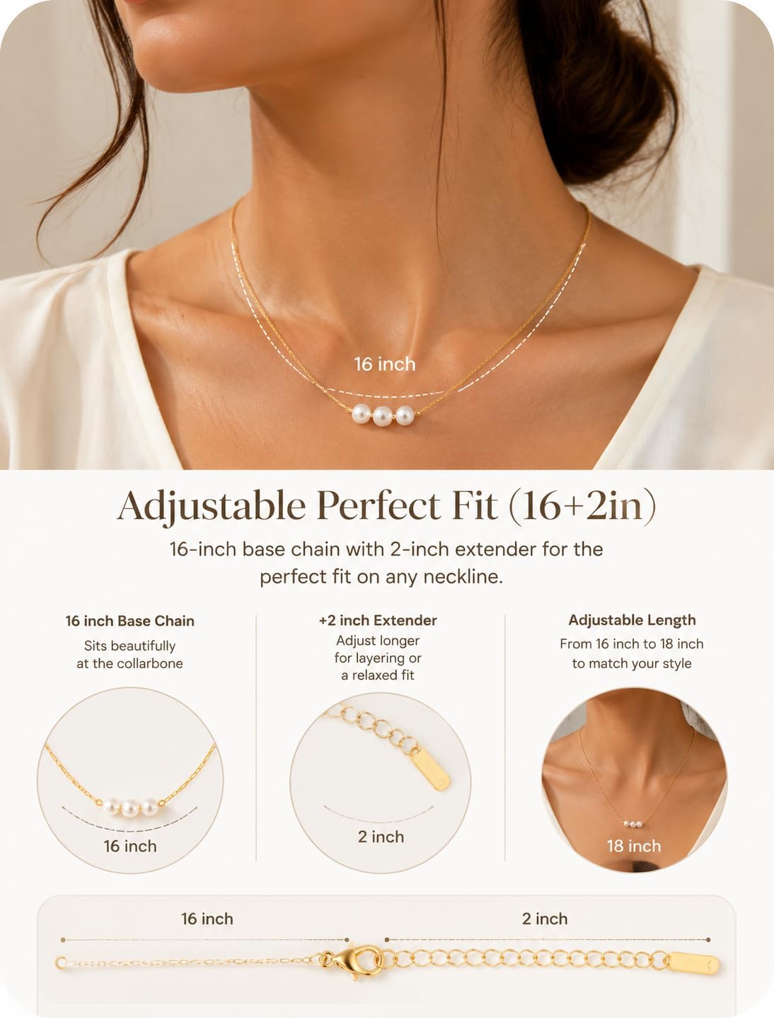 Freshwater Pearl Necklace for Women, Dainty 14K Gold Plated Pendant Necklace, Stainless Steel Minimalist Jewelry for Everyday Wear, Birthday Anniversary Bridal Gift