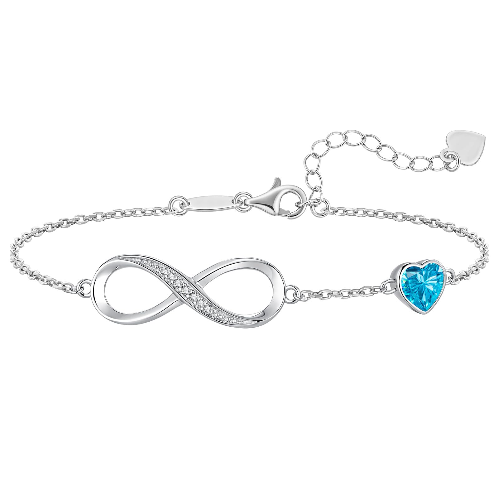 CDE 925 Sterling Silver Infinity Birthstone Bracelet Jewelry Gift for Women | Hypoallergenic,Non Tarnish,Heart CZ,Nickel-Free & Lead-Free,Anniversary Christmas Birthday Idea Gifts for Wife Girlfriend Her