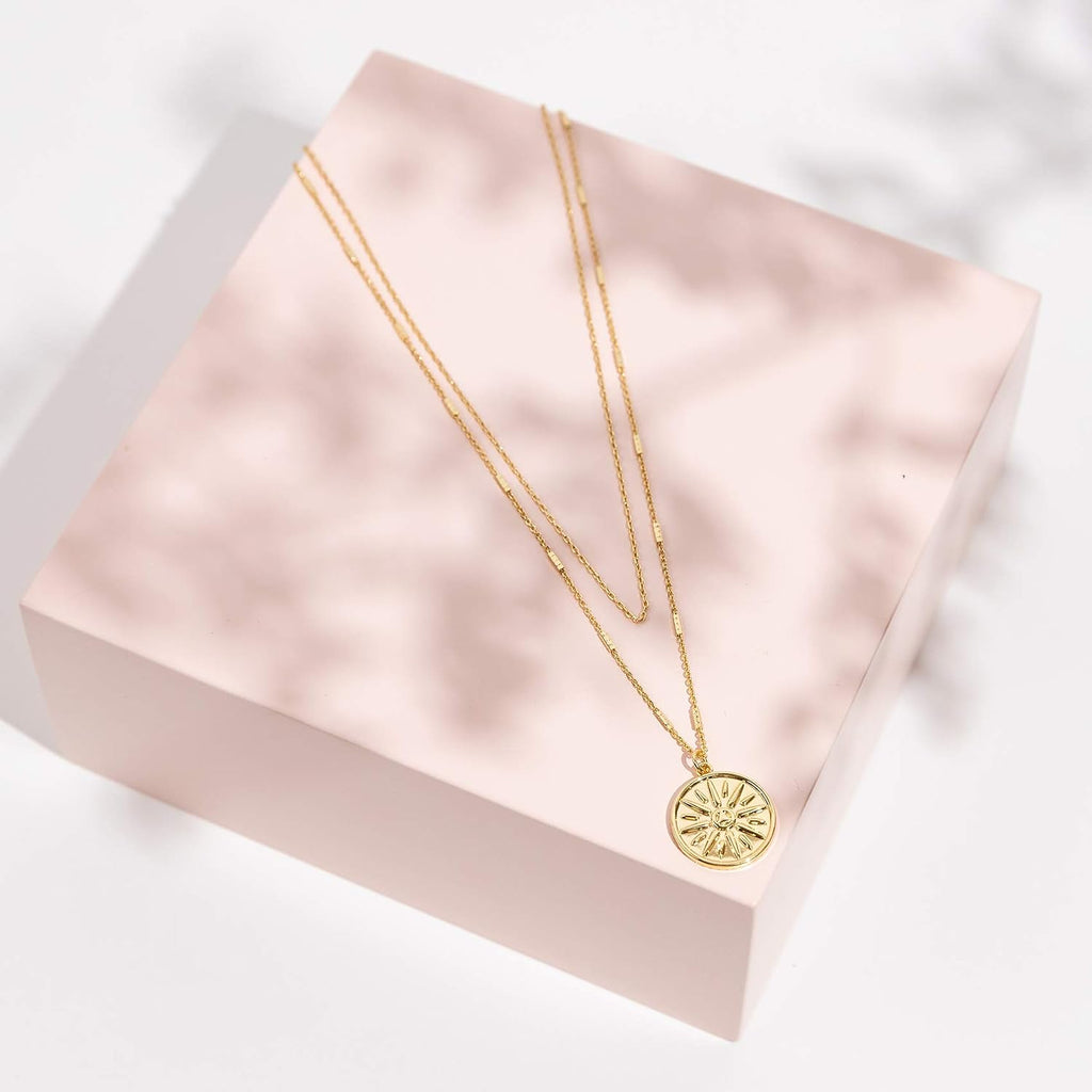 PAVOI 14K Gold Plated Celestial Pendant Layering Necklaces for Women | Engraved Celestial Pendants with Cubic Zirconia, Layering Chain Necklaces