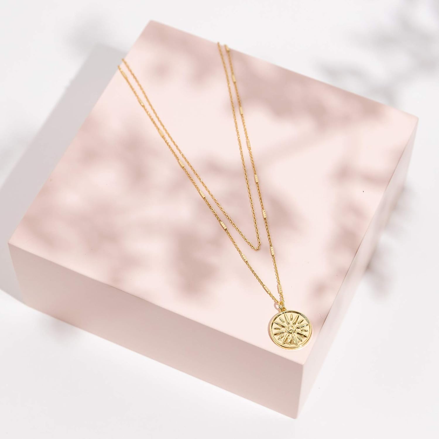 PAVOI 14K Gold Plated Celestial Pendant Layering Necklaces for Women | Engraved Celestial Pendants with Cubic Zirconia, Layering Chain Necklaces