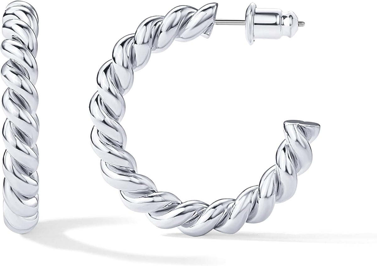 PAVOI 14K Gold Plated Twisted Rope Round Hoop Earrings