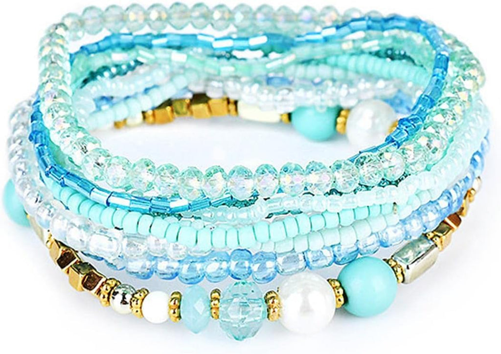 Bohemian Crystal Beaded Stackable Bracelets Handmade Colorful Crystal Pearl Seed Beads Bracelets for Women Jewelry