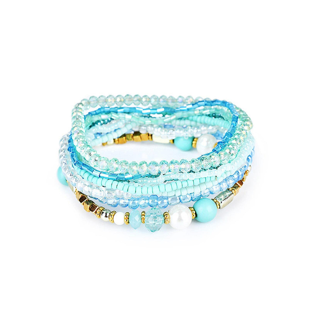 Bohemian Crystal Beaded Stackable Bracelets Handmade Colorful Crystal Pearl Seed Beads Bracelets for Women Jewelry