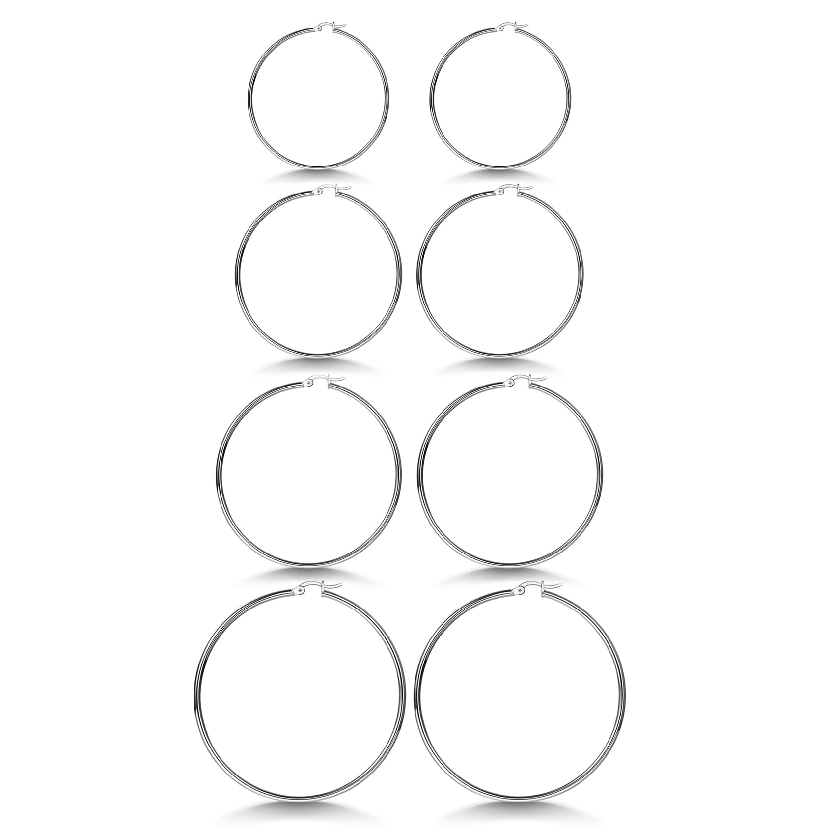 3 Pairs 925 Sterling Silver Hoop Earrings | Small White Gold Plated Hoop Earrings for Women (13mm,15mm,20mm，25mm,30mm,40mm,50mm,60mm)
