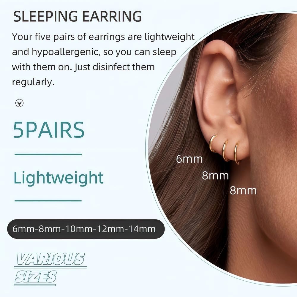 Small Gold Huggie Hoop Earrings Set for Women Stackable | Non Tarnish, Nickel Free for Sensitive Ears, Lightweight for Comfortable Everyday Wear, Multi-Pair Set