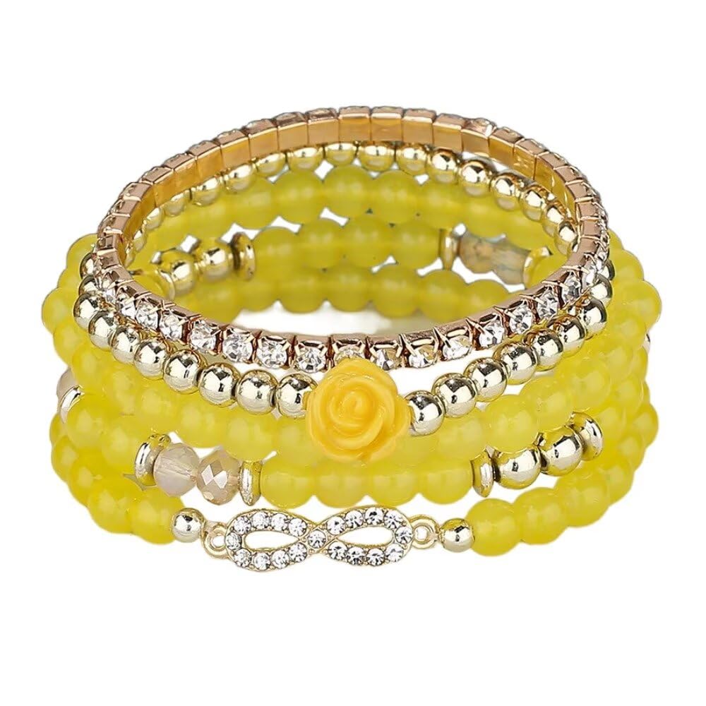 4 Pcs Cute Butterfly Charm Bracelets Set Gold Beaded Stackable Stretch Bracelets Bohemian Summer Jewelry Gifts for Women