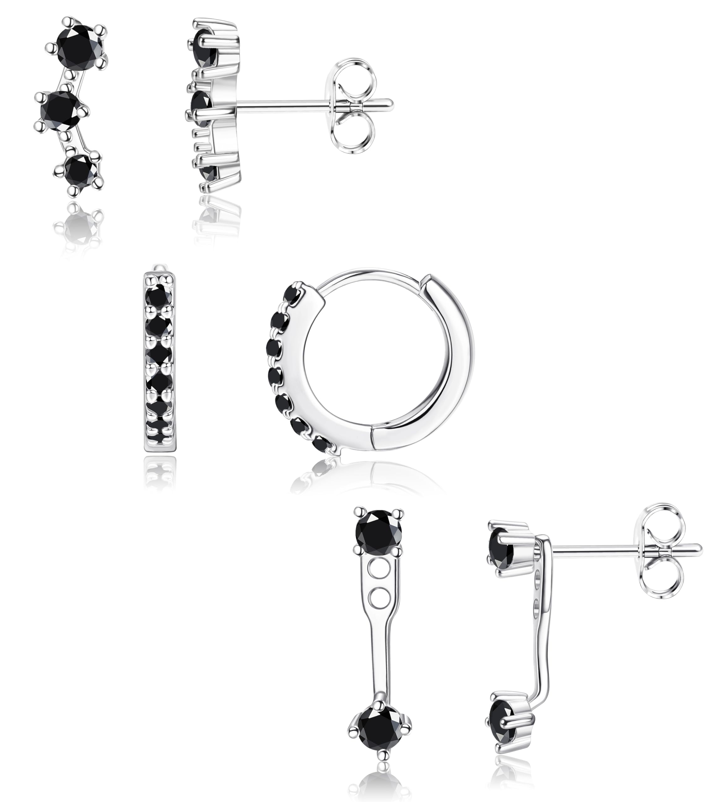 3 Pairs 925 Sterling Silver Hypoallergenic Earrings for Women Trendy - 14K Gold Plated Stud Hoop Cartilage Earrings Set Small Earring Stacks for Sensitive Ears Non Tarnish Dainty Silver Earring