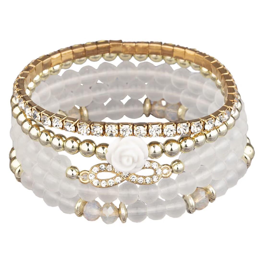 4 Pcs Cute Butterfly Charm Bracelets Set Gold Beaded Stackable Stretch Bracelets Bohemian Summer Jewelry Gifts for Women