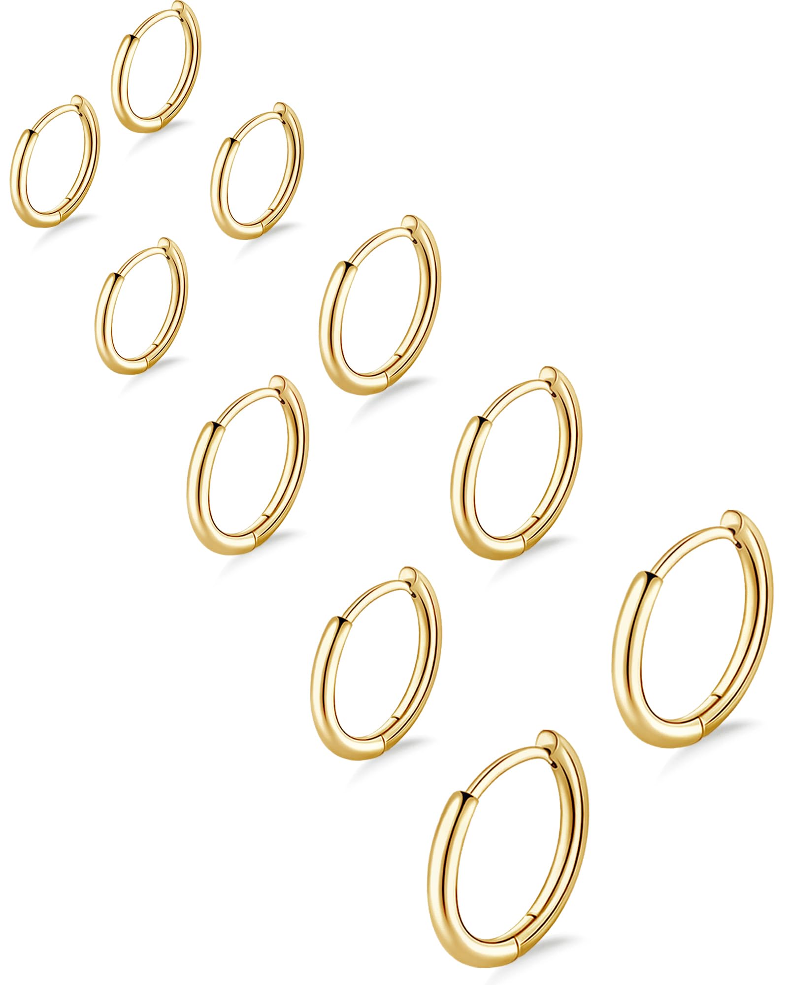 316L Surgical Stainless Steel Small Gold Silver Hoop Earrings for Women Men,Hypoallergenic Cartilage Helix Earrings for Sensitive Ears,Cute Conch Rook Tiny Huggie Hoops Earring Set for Multiple Piercing Jewelry Gift 6mm-12mm