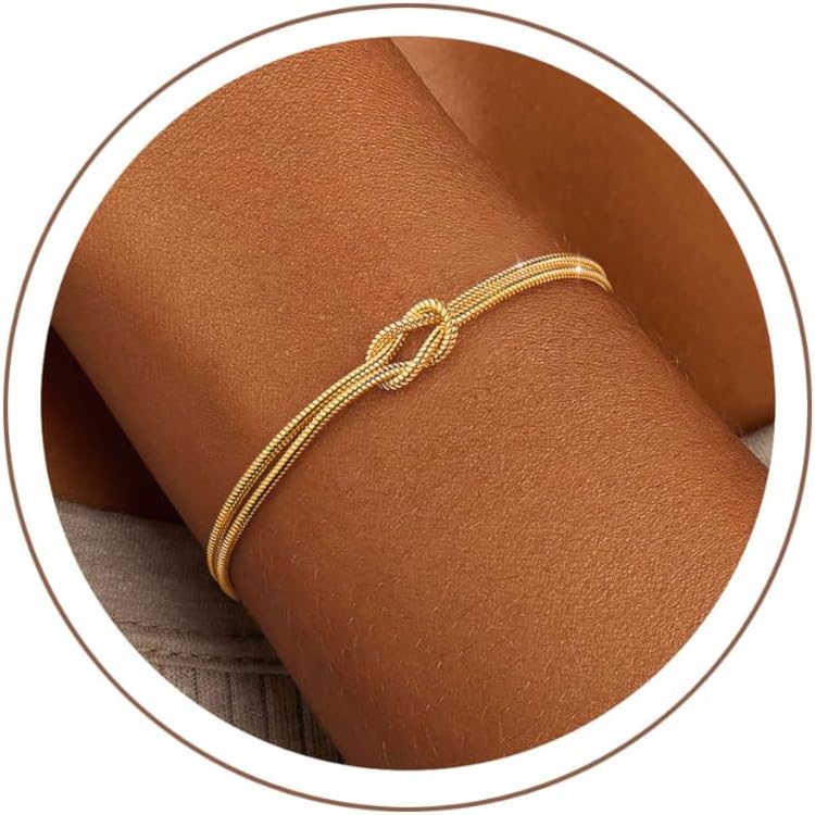 KOHOTA Silver Gold Bracelets for Women Trendy Bracelet Stack Non Tarnish | 14K Gold & Silver Plated Stackable Bracelet, Dainty Heart Pearl Knot Beaded Chain, Matching Couple Friendship Jewelry Gifts