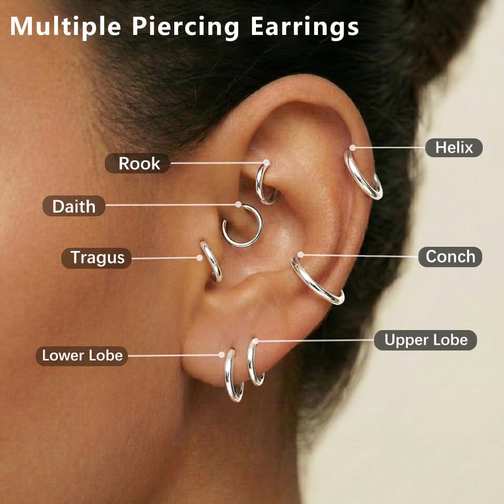 316L Surgical Stainless Steel Small Gold Silver Hoop Earrings for Women Men,Hypoallergenic Cartilage Helix Earrings for Sensitive Ears,Cute Conch Rook Tiny Huggie Hoops Earring Set for Multiple Piercing Jewelry Gift 6mm-12mm