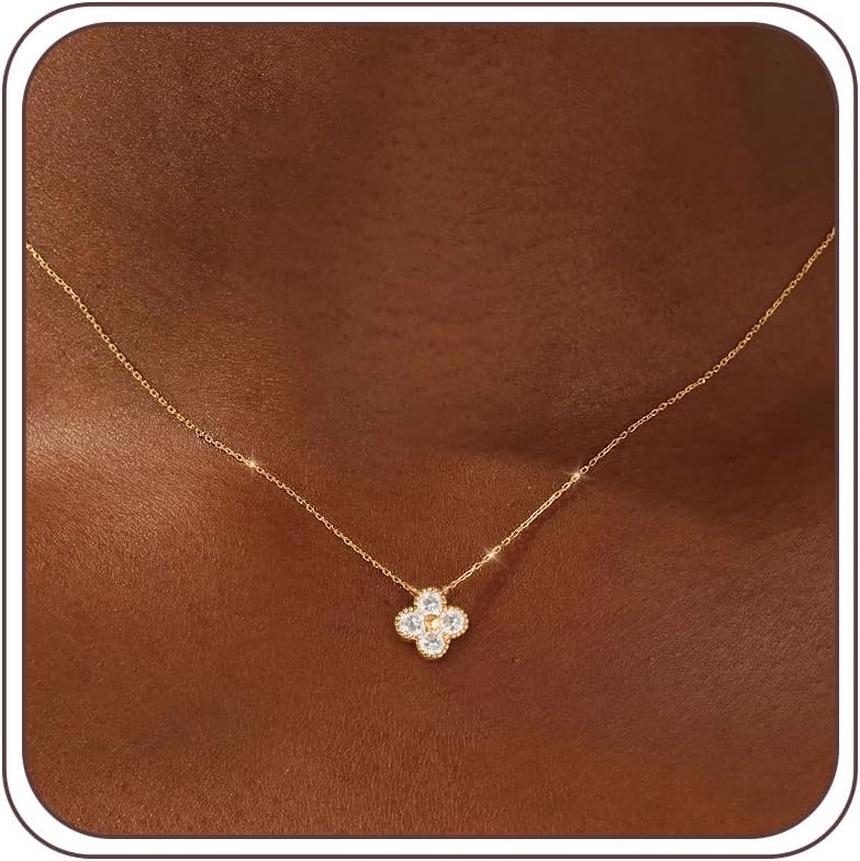 ZOERAY Dainty Birthstone Gold Clover Necklace for Women Trendy Non Tarnish | 14K Gold Plated, Clover Choker Necklace Stack, Cubic Zirconia Diamond Emerald Pendant, Personalized Jewelry Birthday Gifts