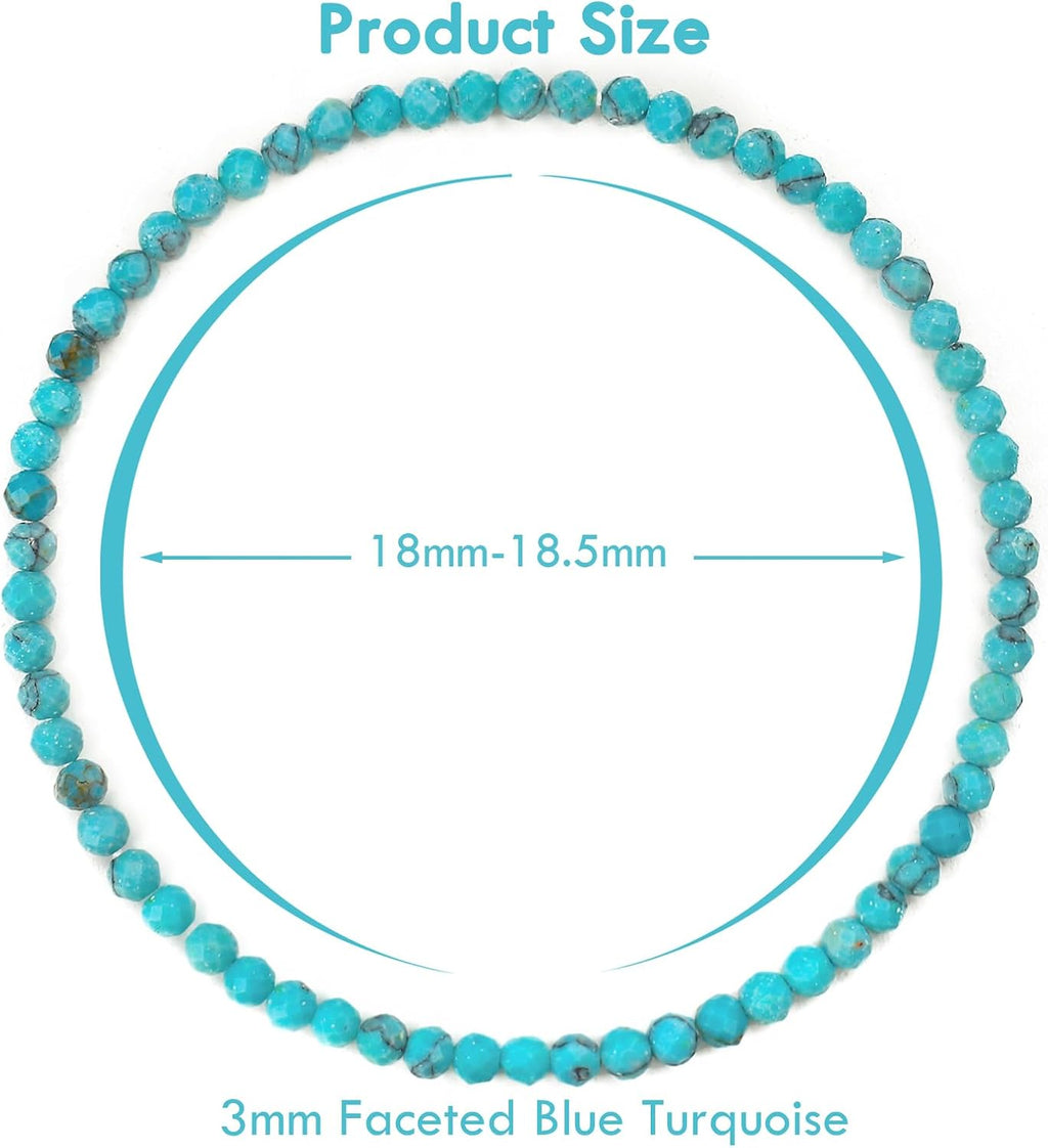 BONNY BOXX Natural Genuine Gemstone Faceted Round Beads Bracelets, 3mm Adjustable Stretchy Tiny Faceted Bracelet, Healing Crystal Reiki Chakra Dainty Jewelry Fashion Gifts