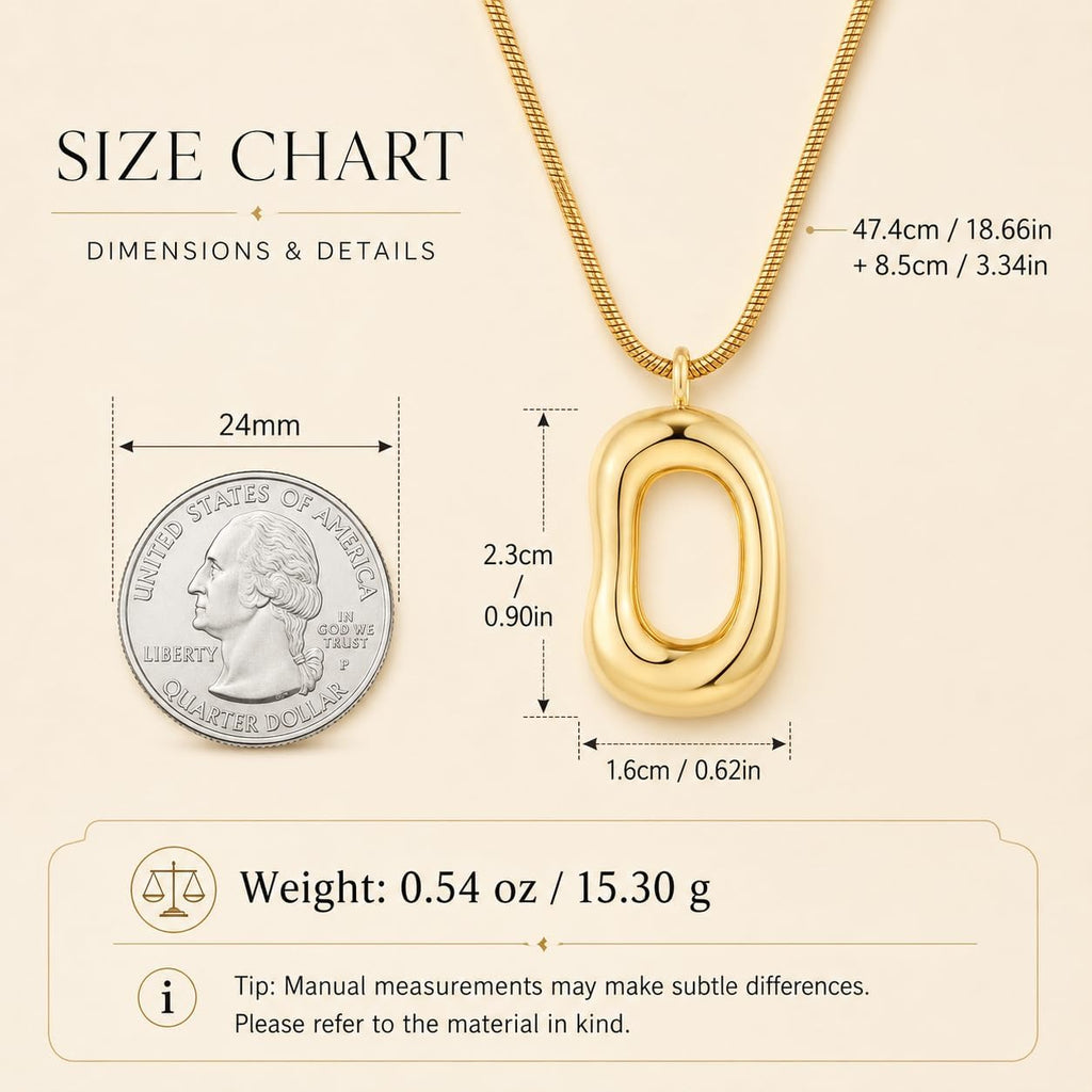 Gold Tone Irregular Oval Pendant Necklace for Women, Minimalist Chunky Snake Chain Necklace, Dainty 14K Gold Plated Statement Long Necklace