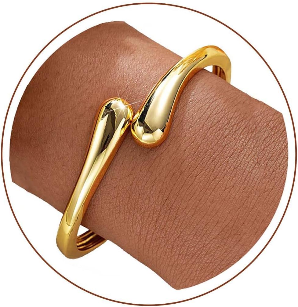 Gold Bracelets for Women Trendy Non Tarnish Bangle Cuff Bracelet Jewelry | Waterproof 14K Gold Plated Silver Chunky Cuff Bracelet, Gold Bangles Bracelet Gifts for Women