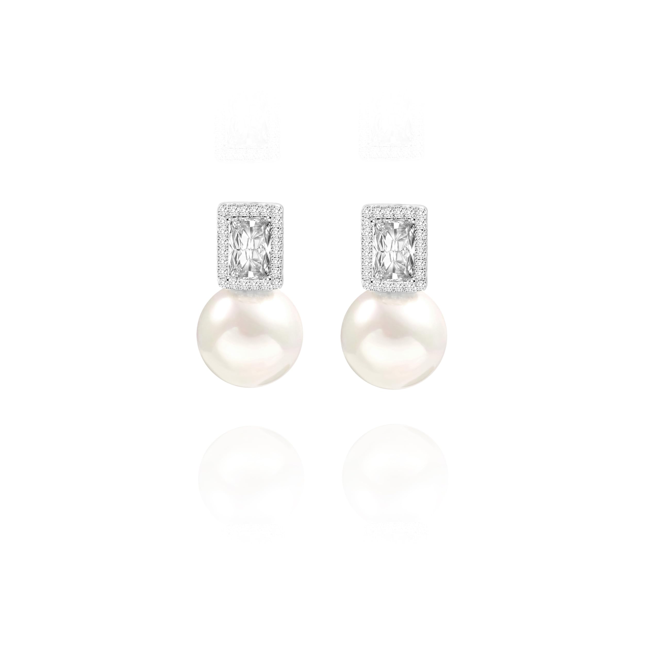 925 Sterling Silver Hoop Handpicked AAA+ Quality 7.5-8mm White Freshwater Cultured Pearl Dangle Drop Earrings Jewelry for Women