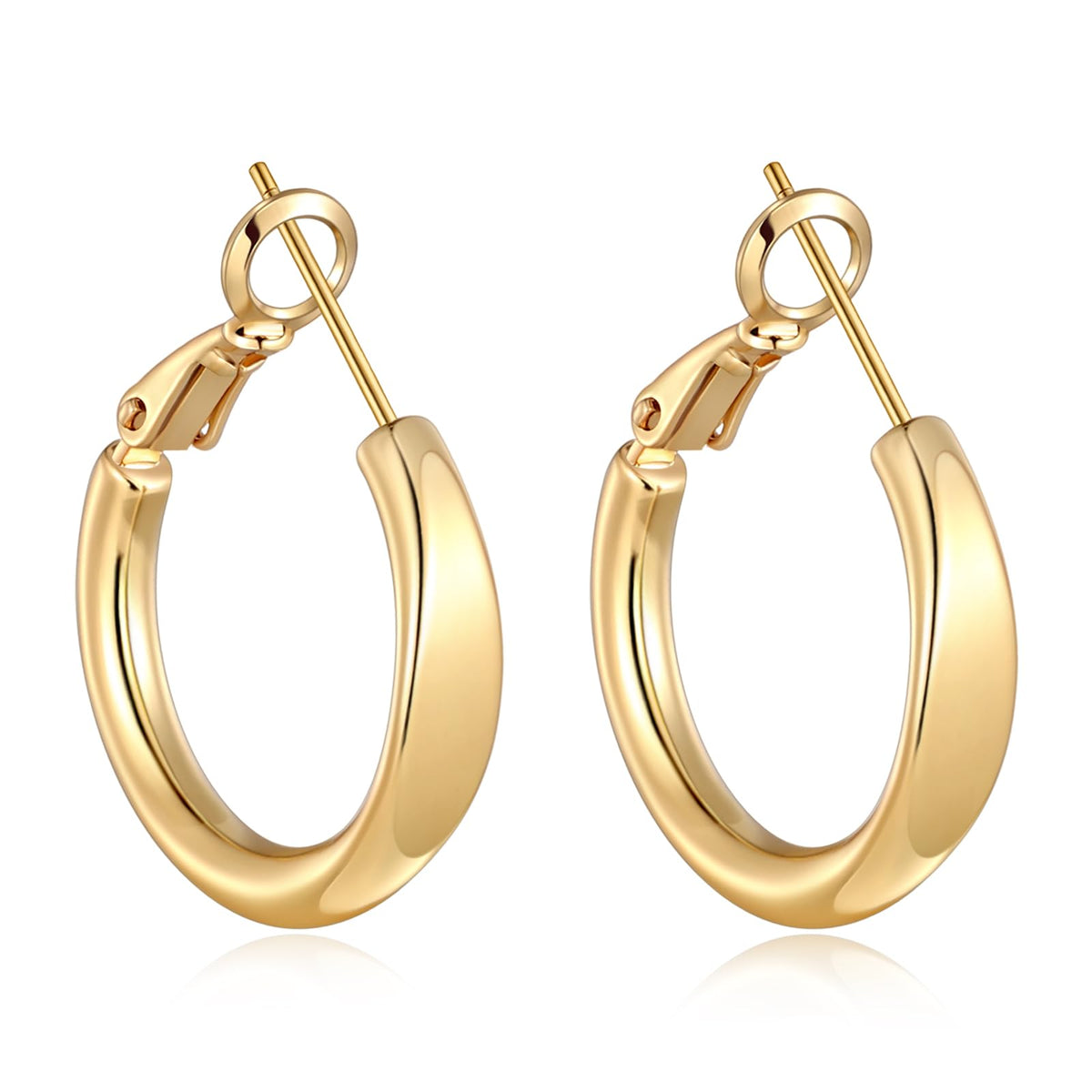 sovesi Flat Edge Chunky 14k Gold Plated Hoop Earrings for Women Trendy | 5mm Thick Hoops, Lightweight Hypoallergenic Hoop Earrings