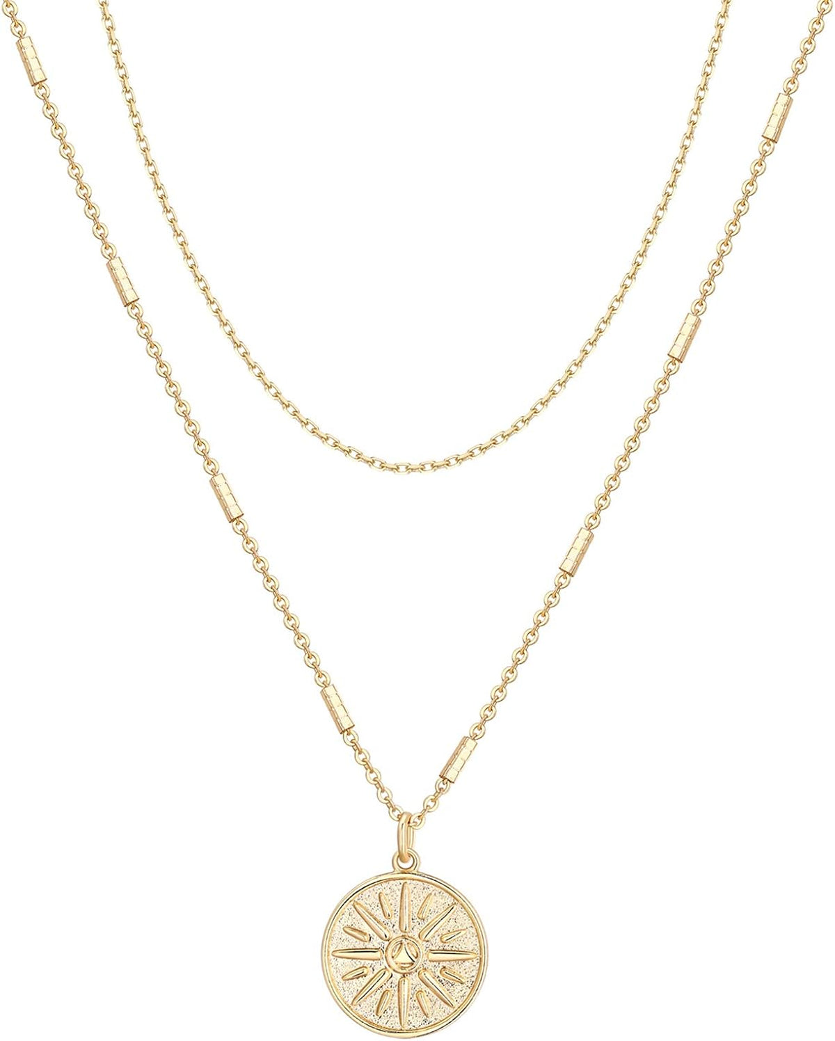 PAVOI 14K Gold Plated Celestial Pendant Layering Necklaces for Women | Engraved Celestial Pendants with Cubic Zirconia, Layering Chain Necklaces