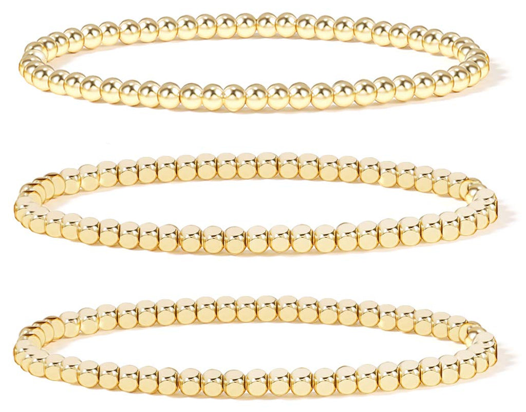 Badu Gold Plate Bead Bracelet for Women 14K Gold Plated Bead Ball Bracelet Stretchable Elastic Hypoallergenic Bohemian Stackable