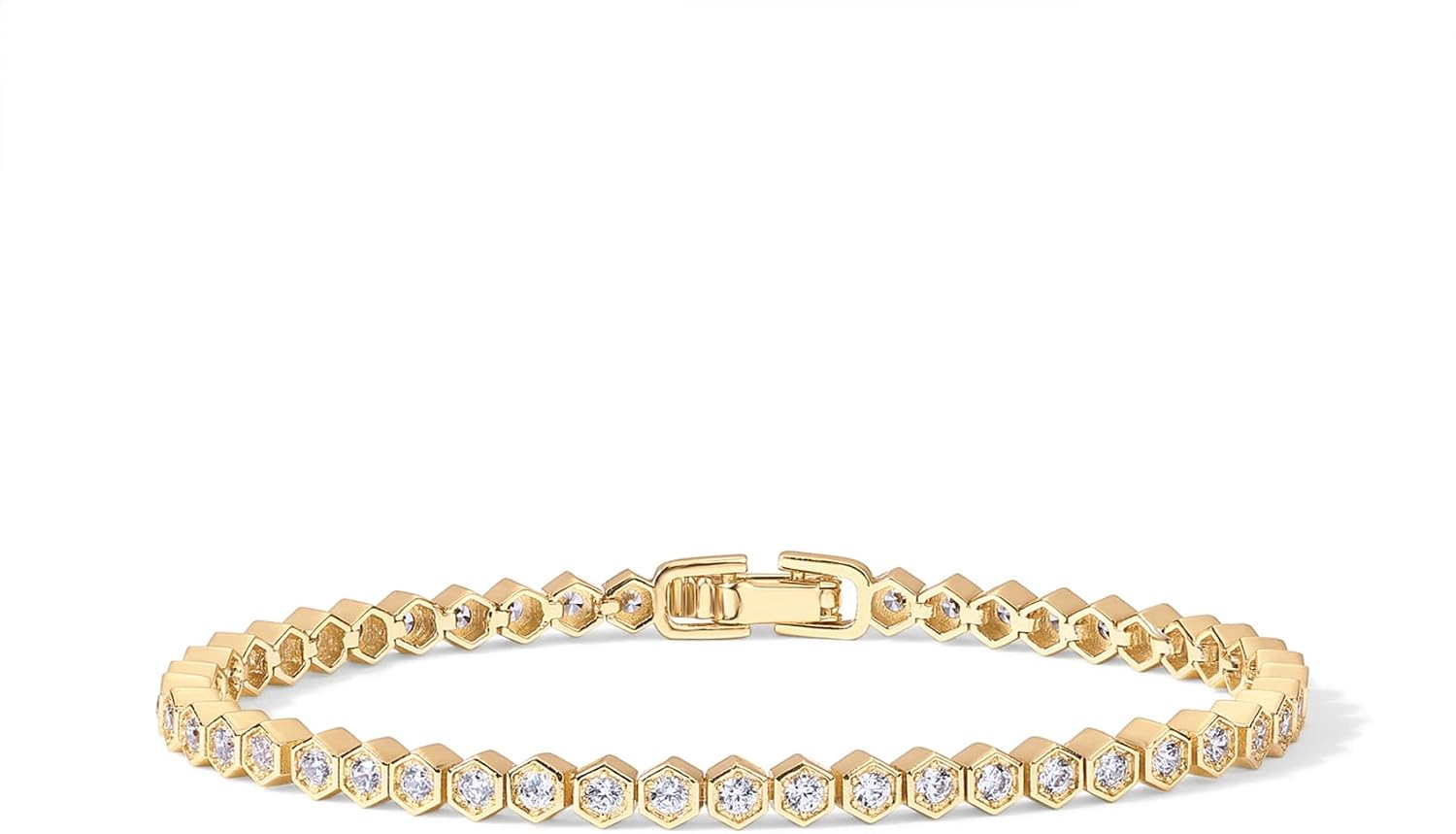 PAVOI 14K Gold Plated 2mm Cubic Zirconia Honeycomb Tennis Bracelet | Gold Bracelet for Women | Gold Bracelets with 2mm Honeycomb Cubic Zirconia, Size 6.5-7.5 Inch