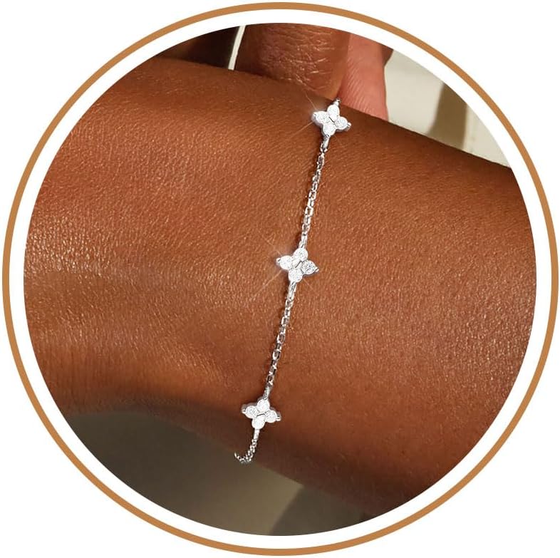 Dainty Silver Gold Bracelets for Women Trendy Non Tarnish Jewelry | 14K Gold Plated Clover Bracelet Stack, Waterproof Diamond Bracelets for Women, Stackable Heart Cross Evil Eye Charm Bracelets