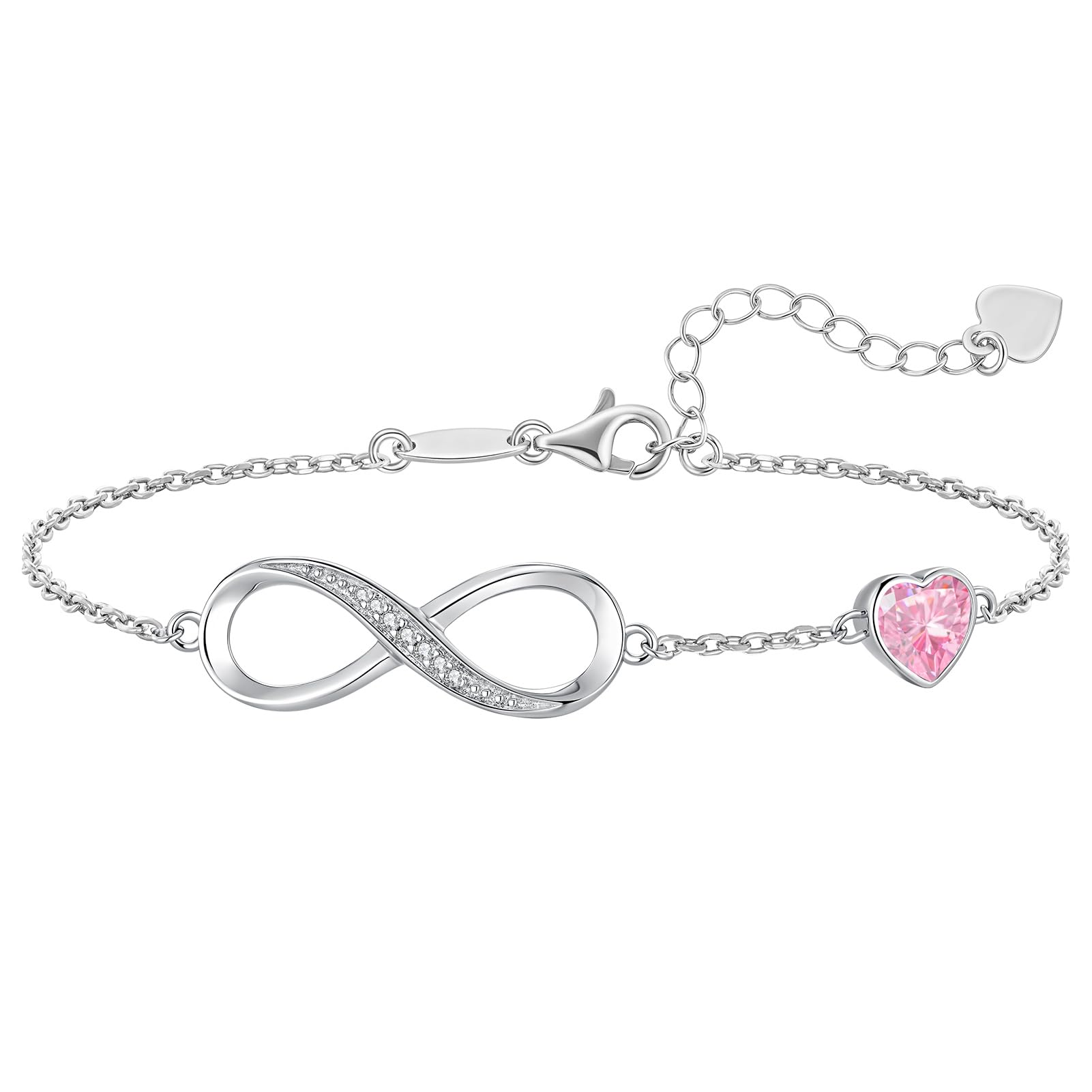 CDE 925 Sterling Silver Infinity Birthstone Bracelet Jewelry Gift for Women | Hypoallergenic,Non Tarnish,Heart CZ,Nickel-Free & Lead-Free,Anniversary Christmas Birthday Idea Gifts for Wife Girlfriend Her