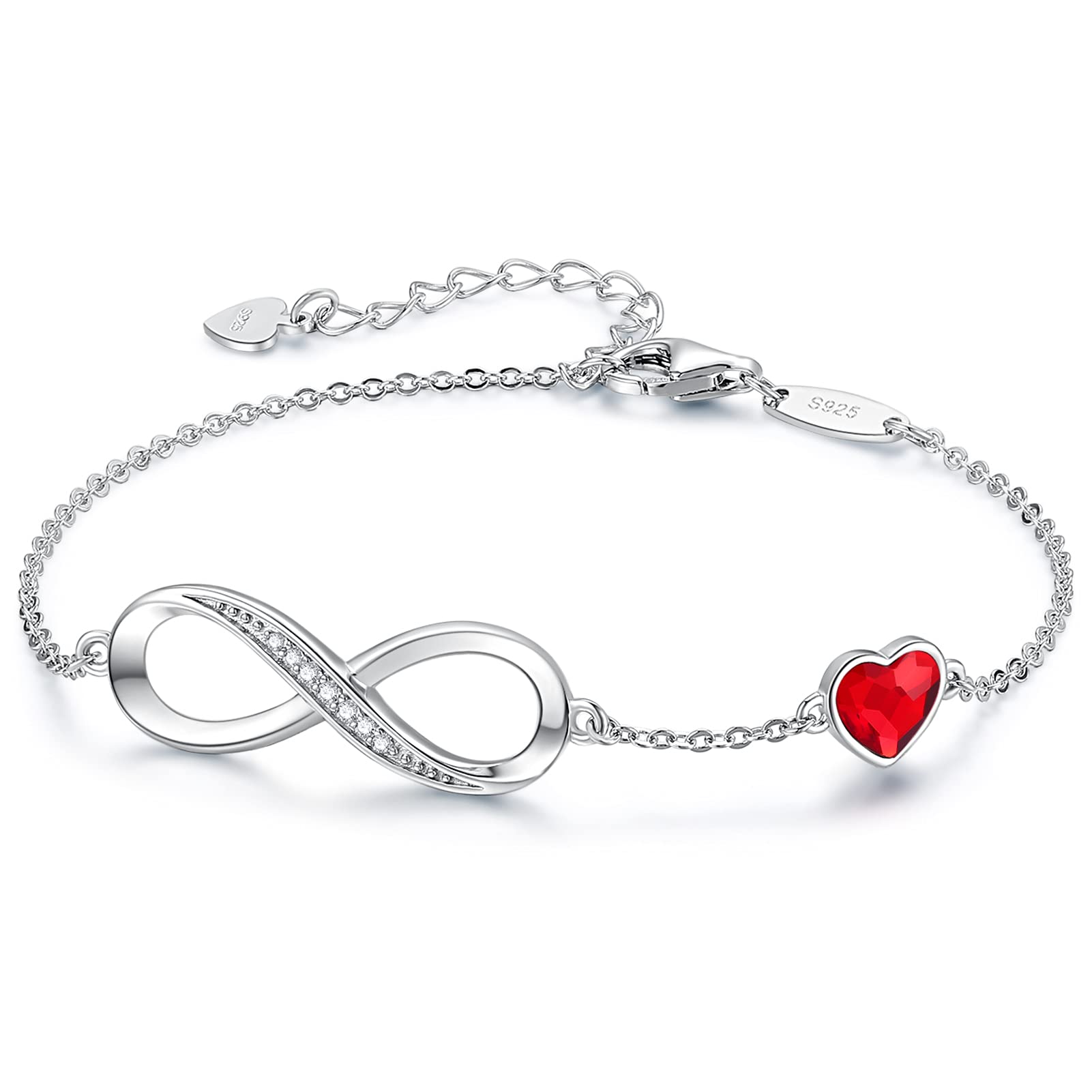 CDE 925 Sterling Silver Infinity Birthstone Bracelet Jewelry Gift for Women | Hypoallergenic,Non Tarnish,Heart CZ,Nickel-Free & Lead-Free,Anniversary Christmas Birthday Idea Gifts for Wife Girlfriend Her