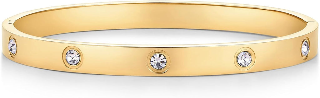 PAVOI Waterproof Bracelet for Women, 14K Gold Plated Bangle Cubic Zirconia | CZ Hinge Bracelet Stack, Stainless Steel Summer Jewelry Gifts
