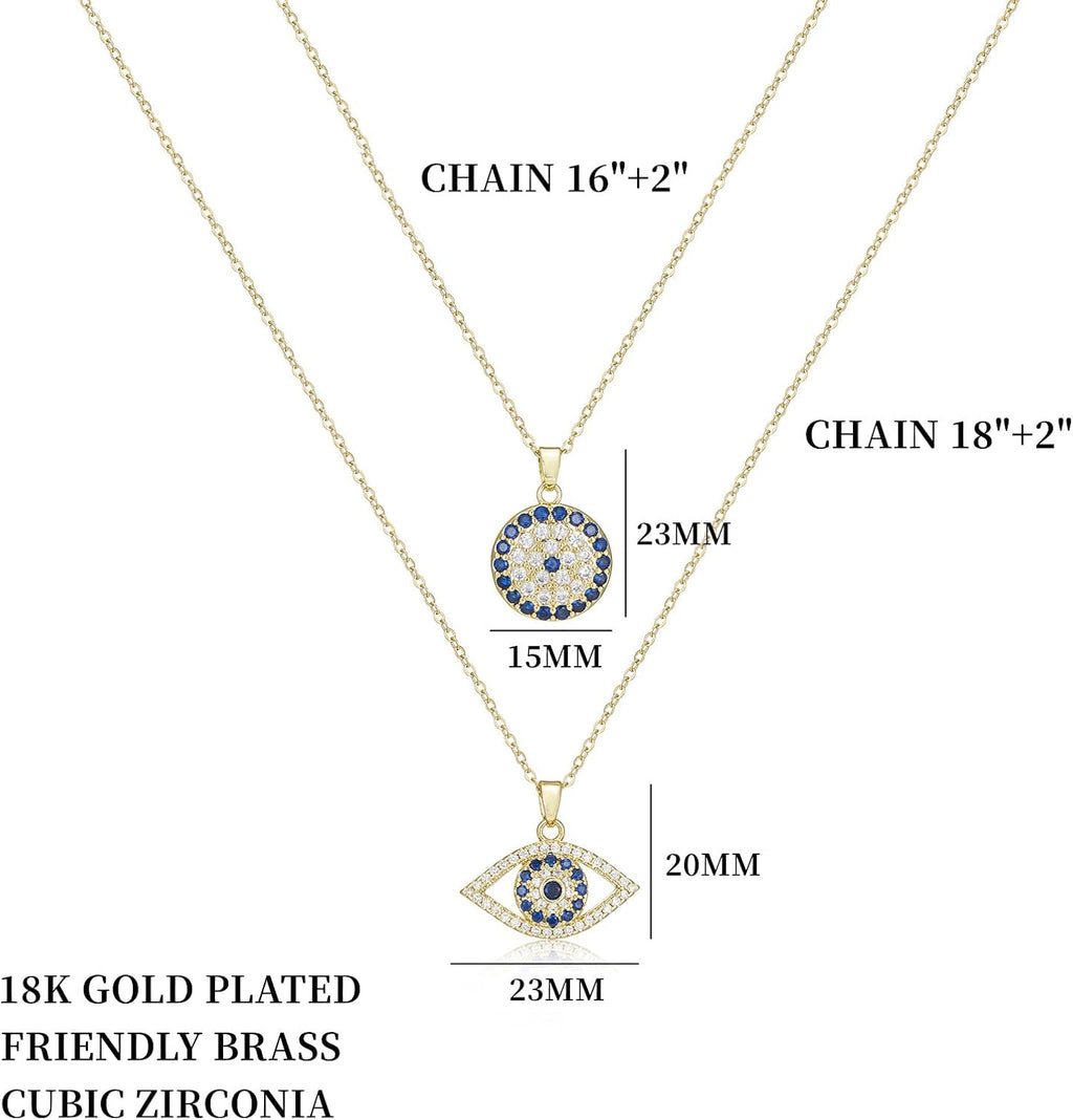 Evil Eye Necklace Layered Necklaces for Women, 2Pcs 18K Gold Plated Dainty Evil Eye Choker Pendant Necklace Handmade Evil Eye Jewelry Protection Gifts