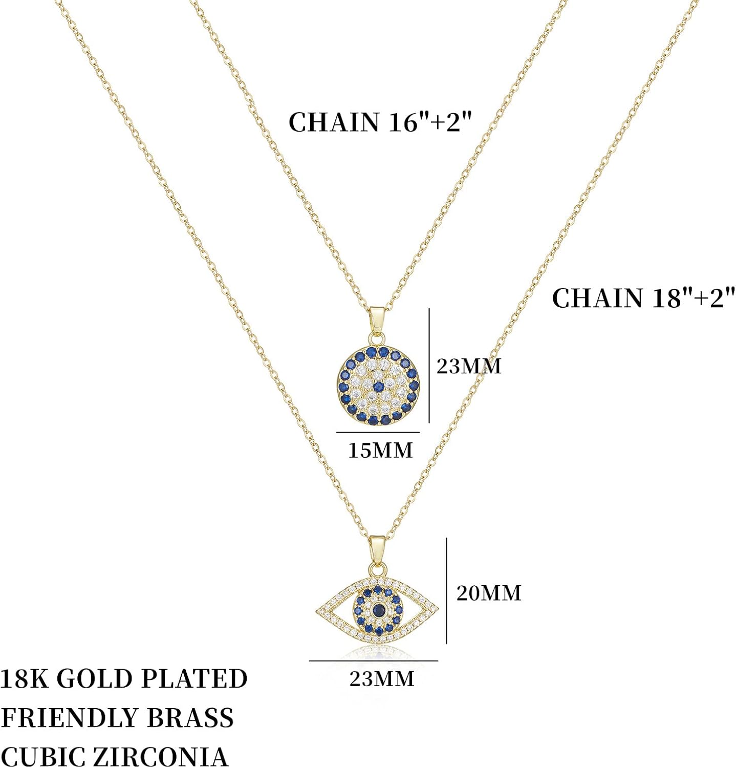 Evil Eye Necklace Layered Necklaces for Women, 2Pcs 18K Gold Plated Dainty Evil Eye Choker Pendant Necklace Handmade Evil Eye Jewelry Protection Gifts