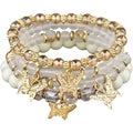 4 Pcs Cute Butterfly Charm Bracelets Set Gold Beaded Stackable Stretch Bracelets Bohemian Summer Jewelry Gifts for Women