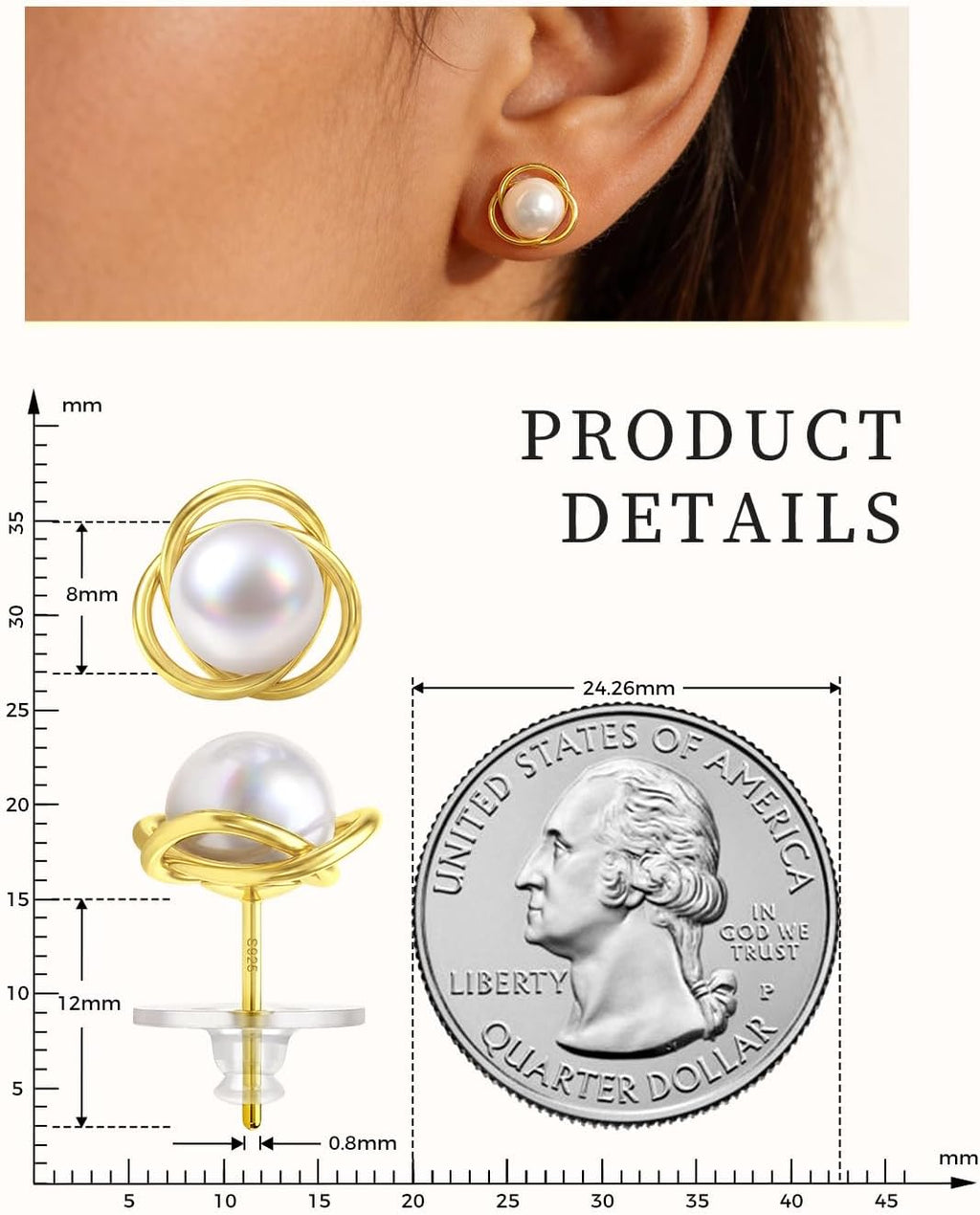 Genuine Freshwater Pearl Earrings for Women 14K Gold Plated | Lucky Four-leaf Clover/Irish Celtic Knot Design, Cultured Freshwater Pearls, Hypoallergenic Silver, Elegant Gift for Women