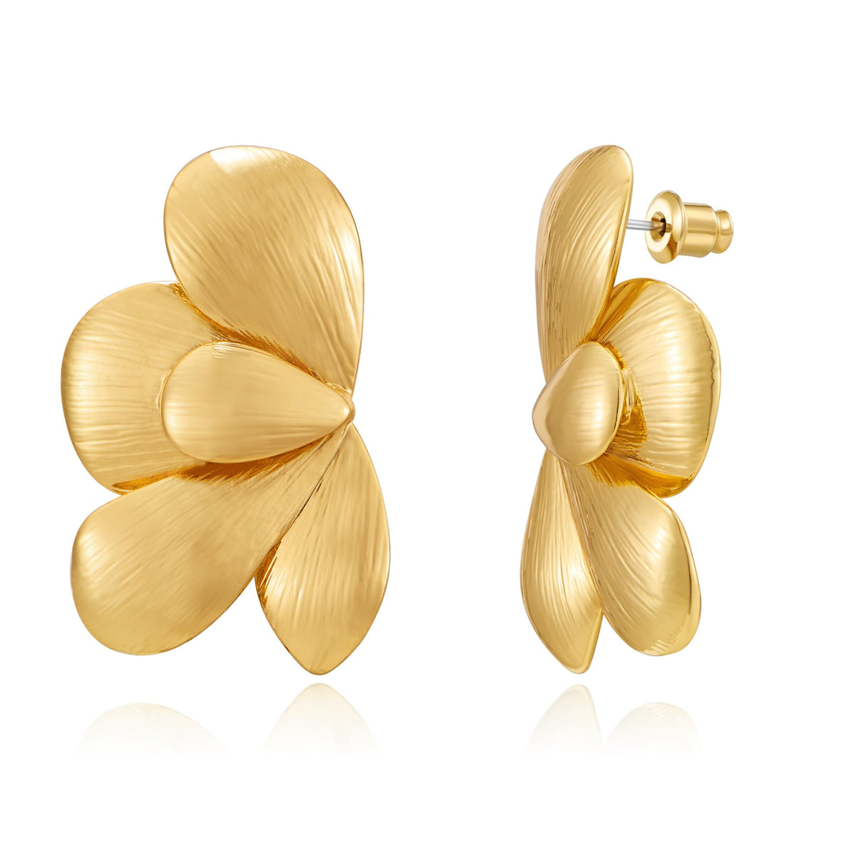 Chunky Gold Statement Earrings For Women Gold Plated Sectored Flower Leaf Shell Angel Wing Earrings Trendy Boho Jewelry For Women Large Stud Earrings Hypoallergenic Earrings Gold Jewelry Gift