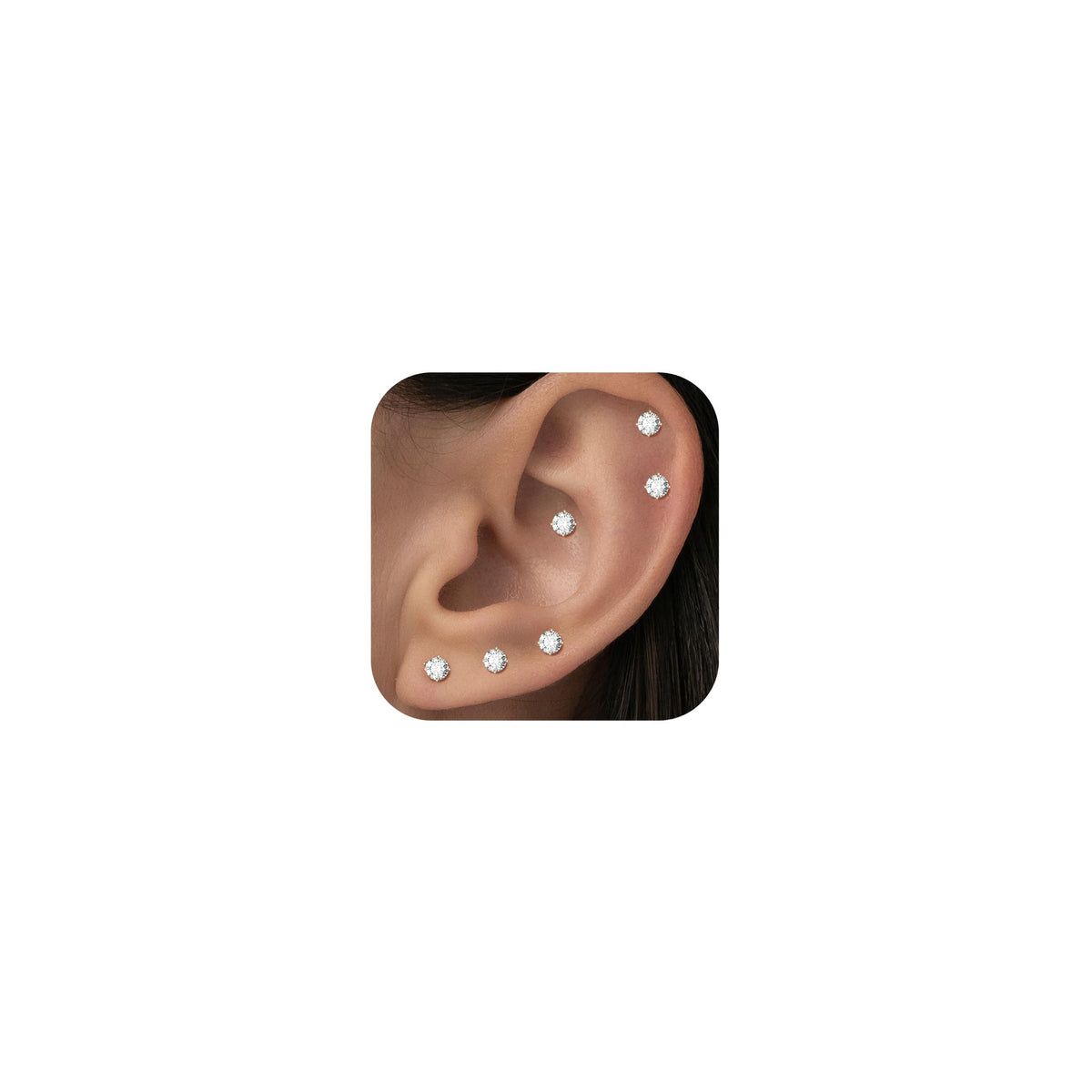 10 Pairs Small Stud Earrings for Women Hypoallergenic Multiple Piercings | Clear Sparkle, Lightweight Comfort for Everyday Wear, Second Third Hole Styling, Helix Ready, Easy to Stack, Minimal Look