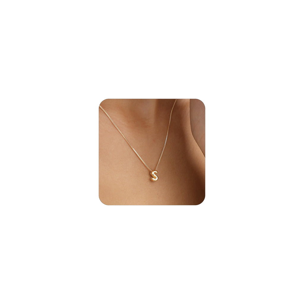 14K Gold Plated Bubble Letter Necklace, Tarnish Free and Waterproof Dainty Initial Necklace for Women, Trendy Personalized Gold Jewelry Gift for Her