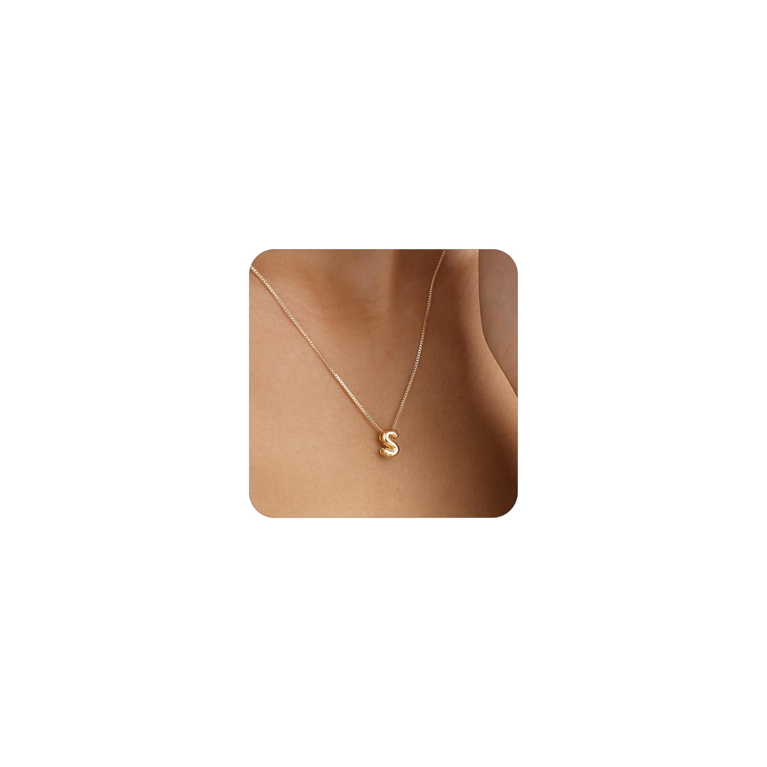 14K Gold Plated Bubble Letter Necklace, Tarnish Free and Waterproof Dainty Initial Necklace for Women, Trendy Personalized Gold Jewelry Gift for Her
