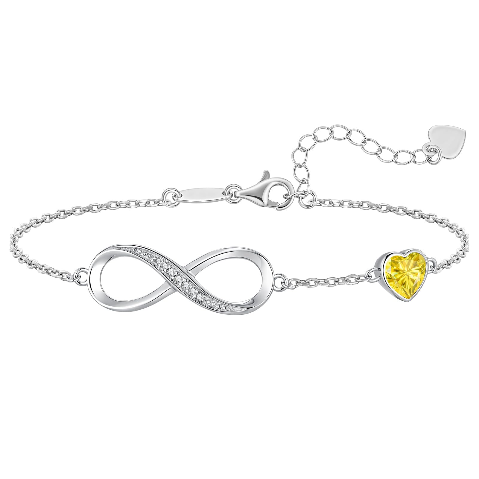 CDE 925 Sterling Silver Infinity Birthstone Bracelet Jewelry Gift for Women | Hypoallergenic,Non Tarnish,Heart CZ,Nickel-Free & Lead-Free,Anniversary Christmas Birthday Idea Gifts for Wife Girlfriend Her